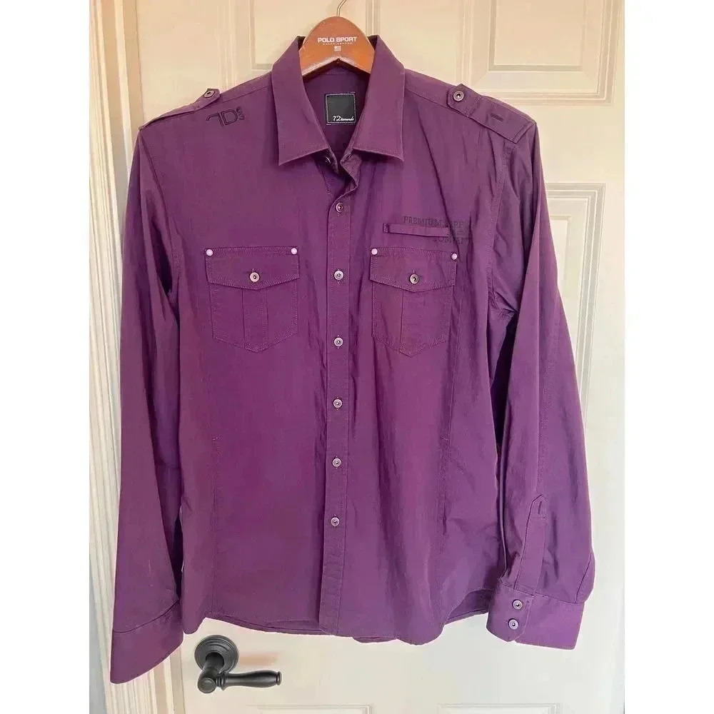 7 diamonds purple long sleeve button down collared shirt size XL‎